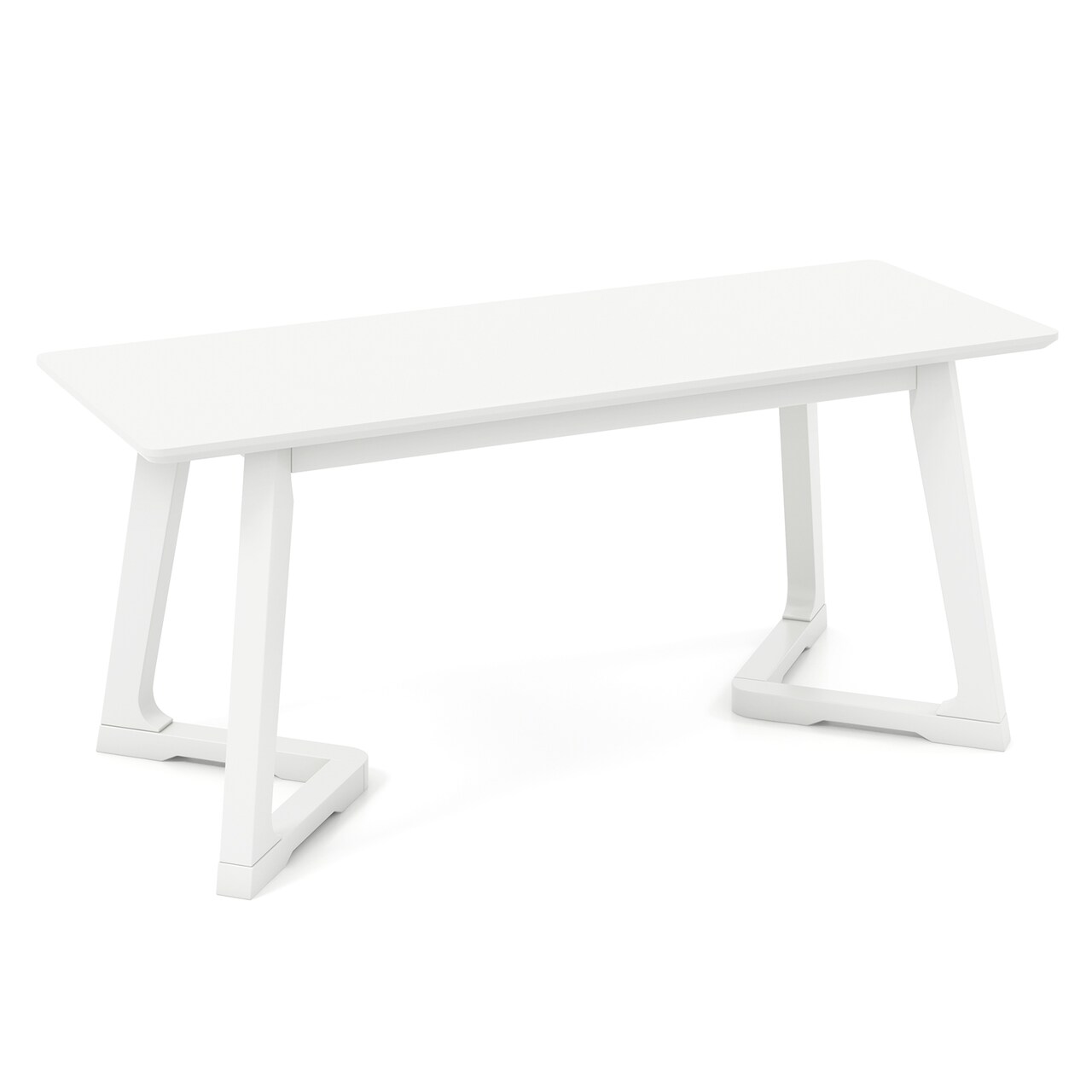 42 Inch White Modern Long Dining Bench with Rubber Wood Legs and Triangular Structure